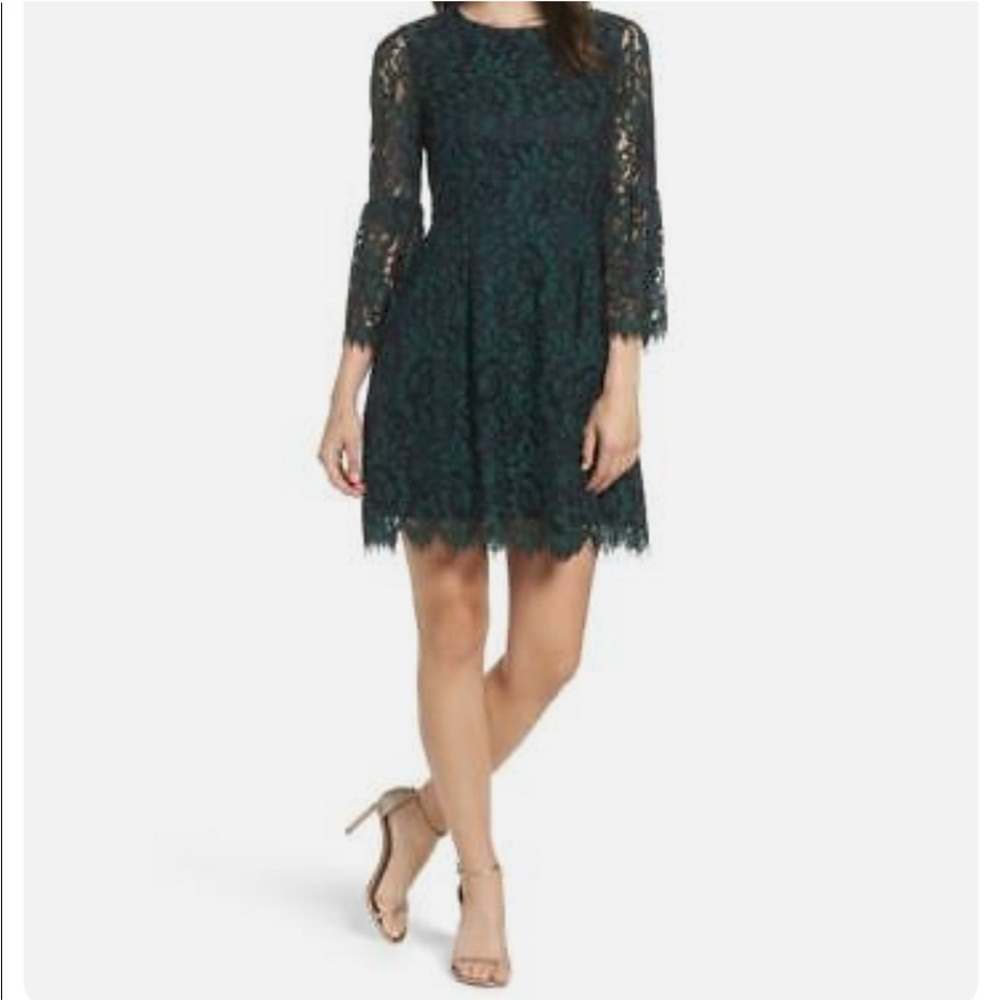 Eliza J Fit & Flare Dress in Green & Navy. Size 10.